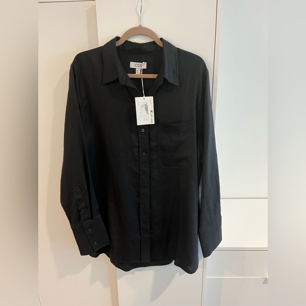 NWT COS Women’s Black Linen Button-Down Shirt